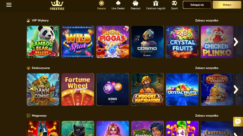Prestige Casino zrzut ekranu